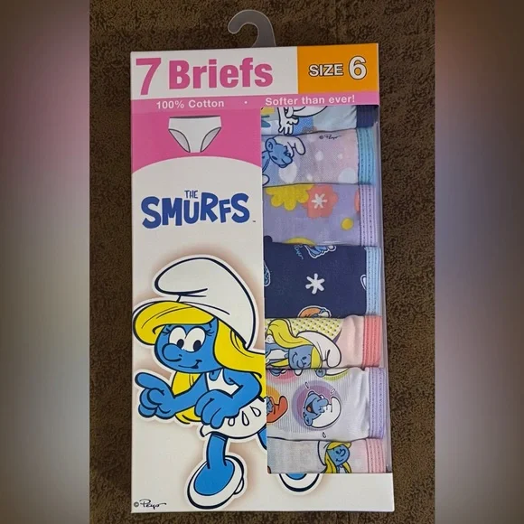 The Smurfs Girls' Cotton Underwear Panties Briefs 7-Pack - Size 6 - Picture 1 of 1